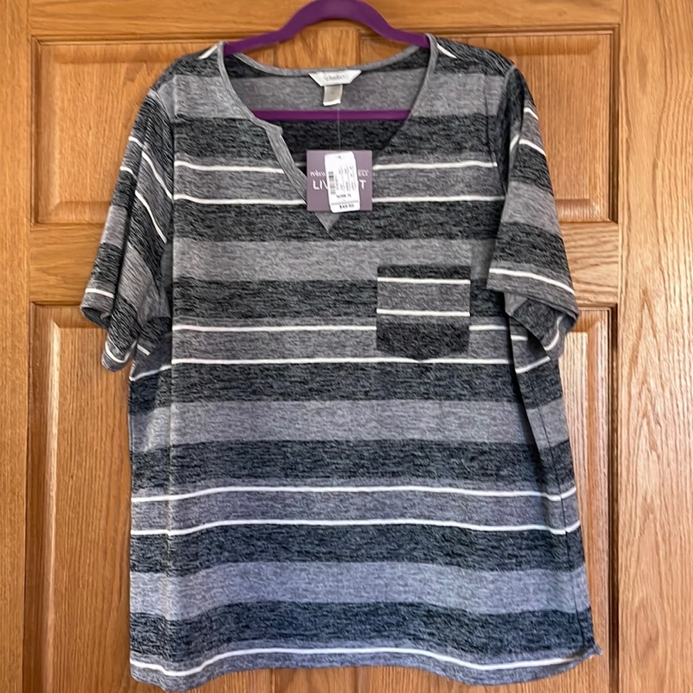 CJ Banks Shirt Short Sleeve NWT Size 1X Navy/Gray - Picture 1 of 8